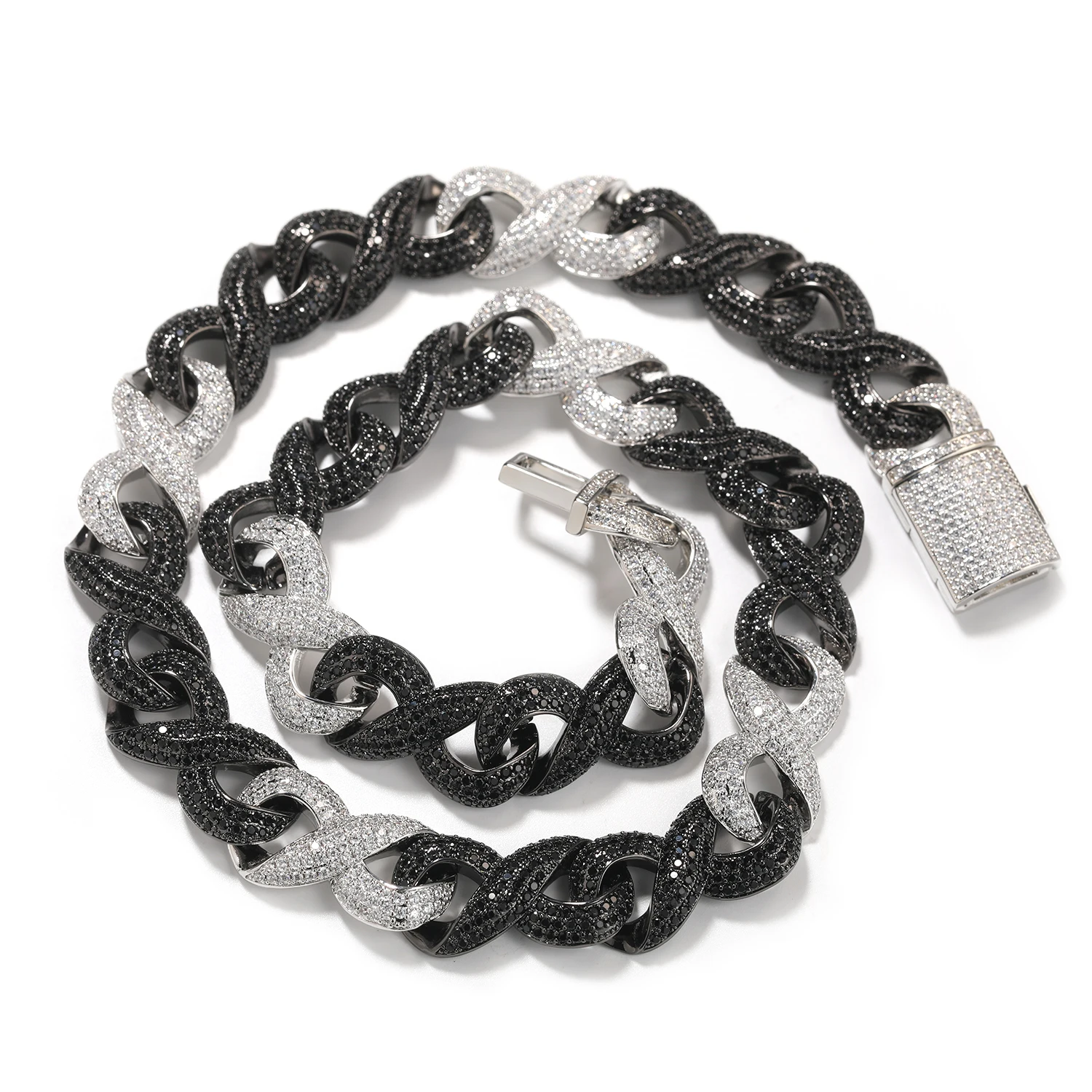 UWIN 15mm Infinity Cuban Link Chain Necklaces for Men Mix Black Silver Color Cubic Zircon Necklaces Hip Hop Jewelry for Gift