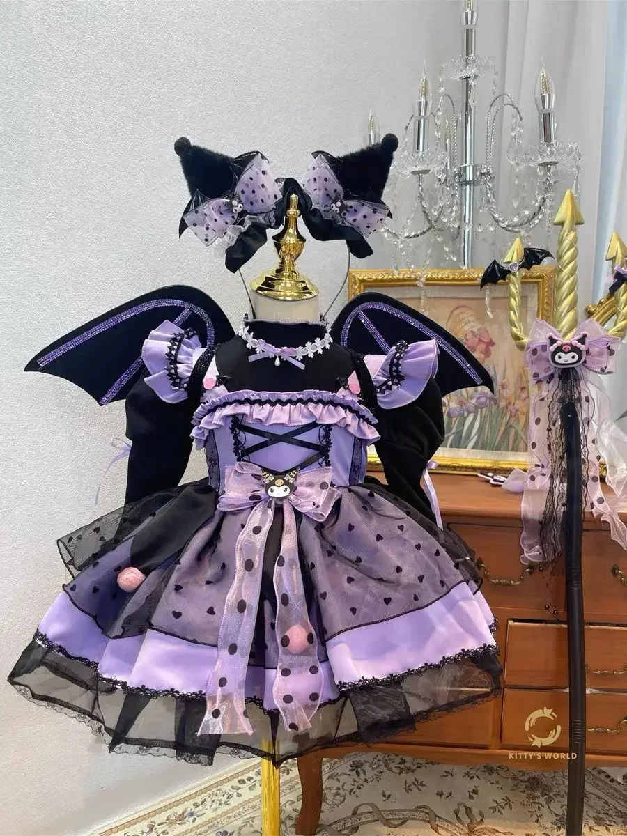 Vestido infantil com capuz Kuromi Anime, moda Kawaii, Sanrio, desenhos animados fofos, presentes de aniversário para crianças, primavera, outono