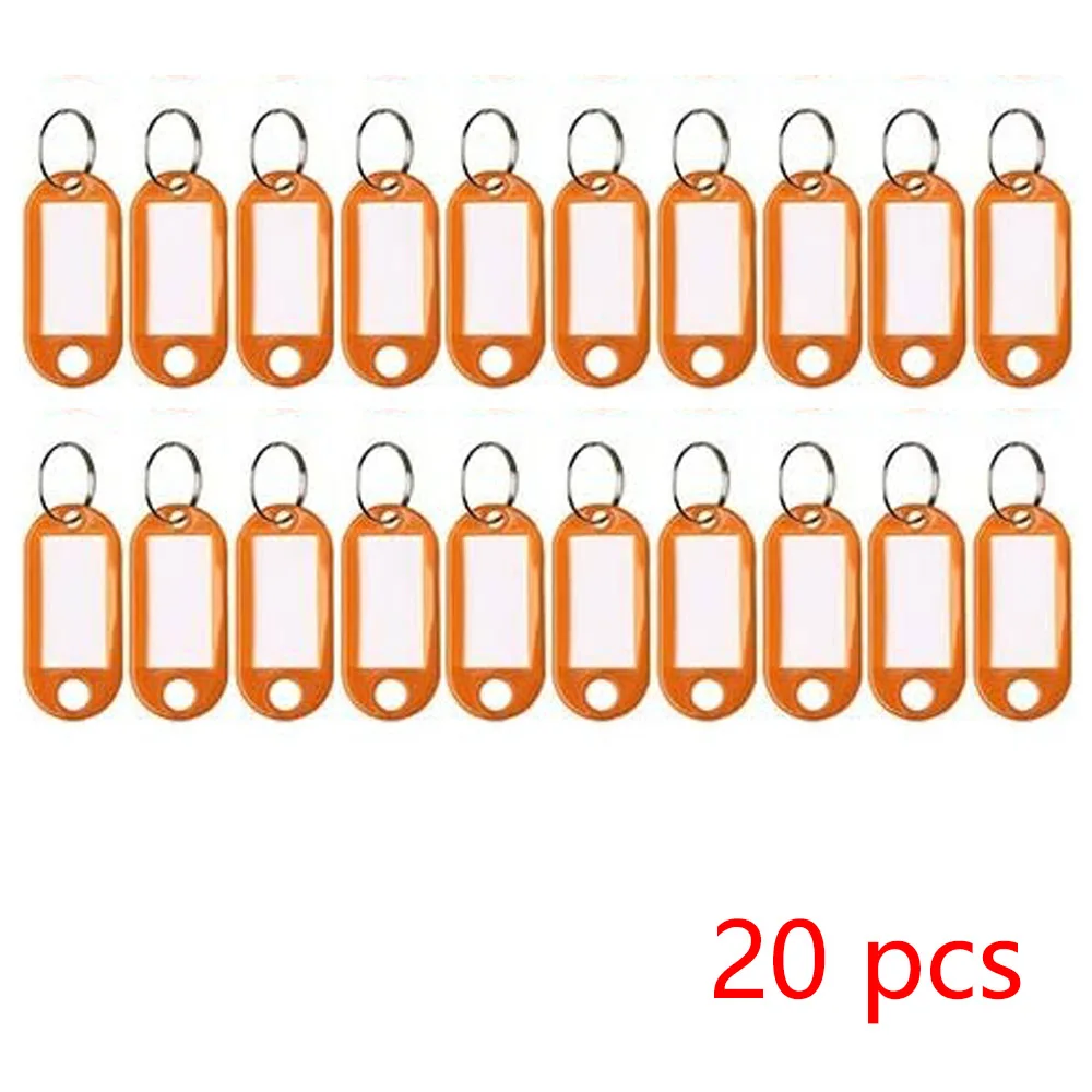 20/100 Stück Schlüsselanhänger, beschriftbarer Kunststoff-DIY-Namensring für Gepäck, Papieretiketten, Schlüsselanhänger, Koffer, Haustiermarkierungen, Zubehör, mehrfarbig