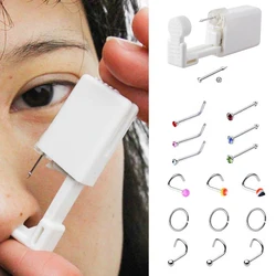 Nose Piercer Tool Body Jewelry Disposable Sterile Nose Piercing Gun Piercing Kit with CZ Studs Surgical Steel Nose Ring Stud 20G