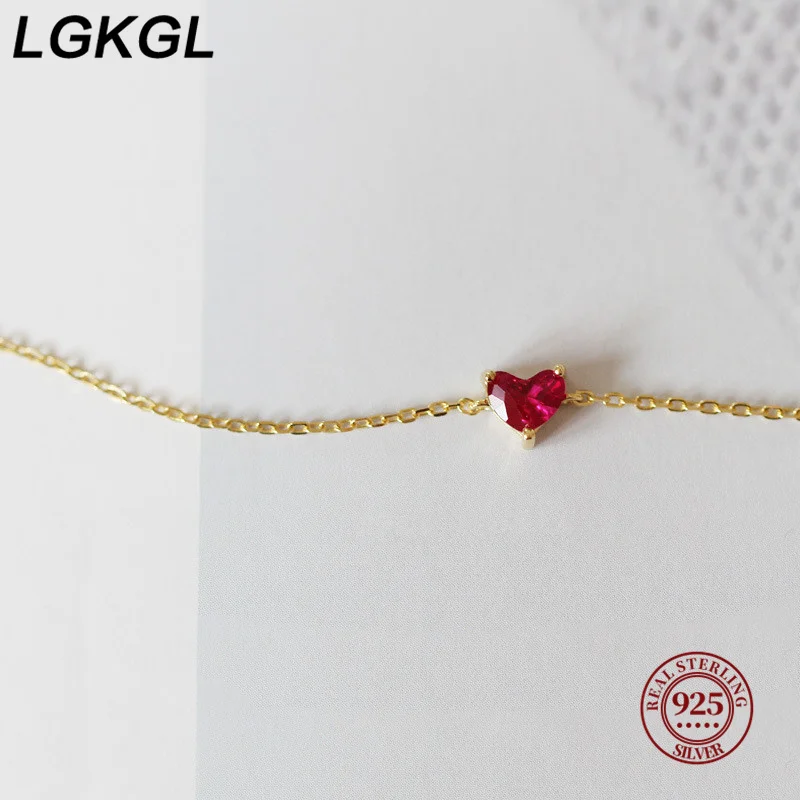 S925 sterling silver bracelet for women small red heart plated with 14k gold heart-shaped red diamond temperament ruby ​​Japanes