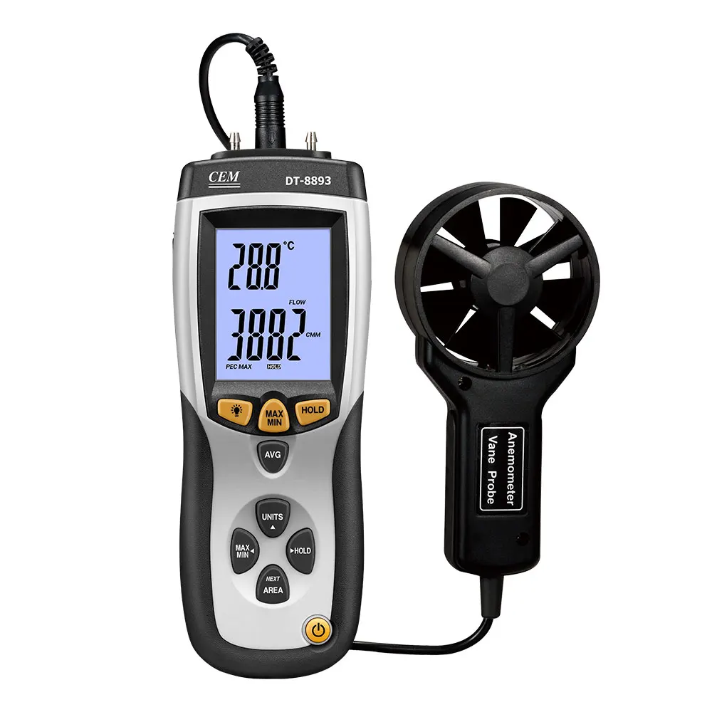 

DT-8893 CMM/CFM 0~30m/s Wind Speed Meter Direction Air Flow Or Velocity Plus Ambient Temperature Wind Digital Anemometer