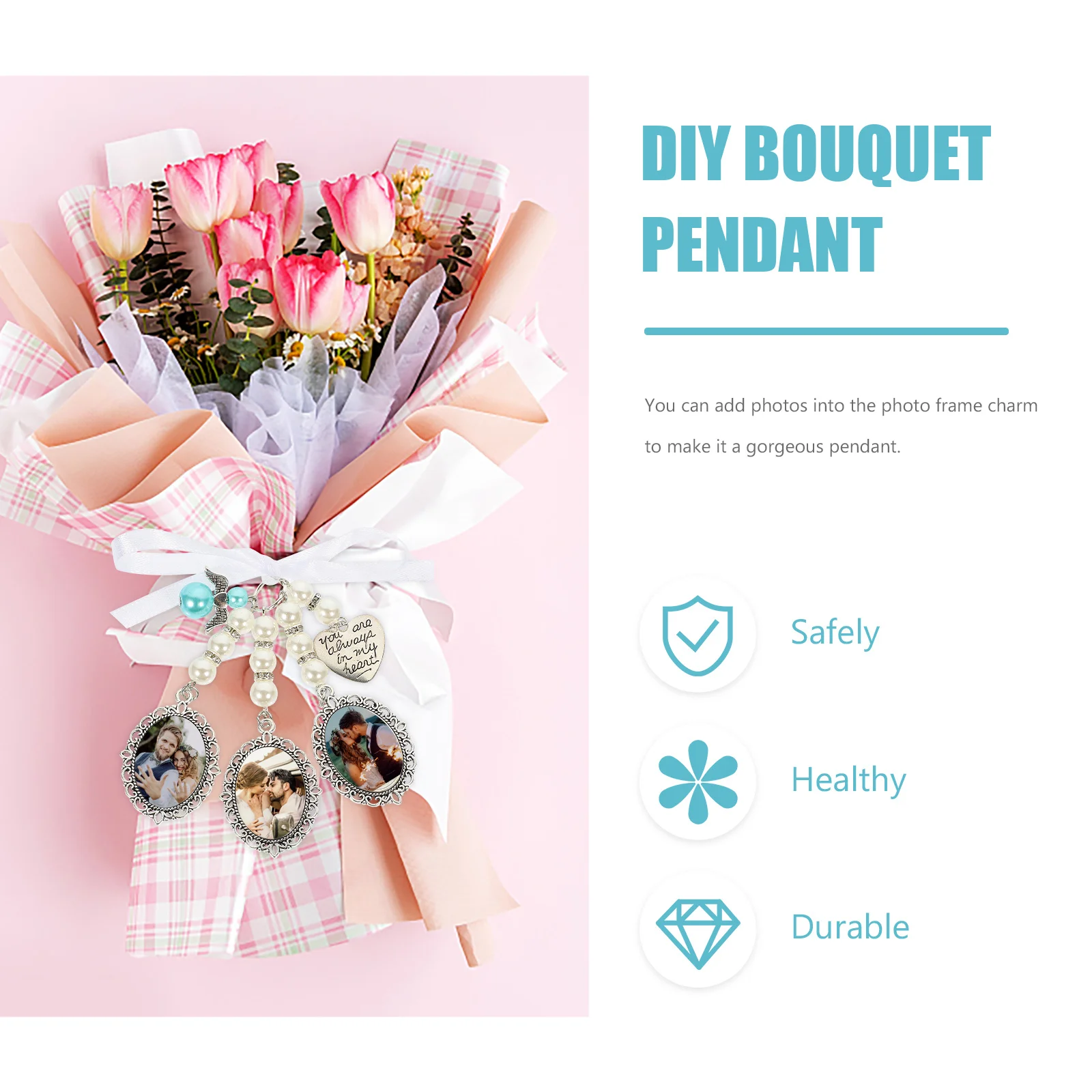 1 مجموعة 1 مجموعة اللؤلؤ القلب قلادة الزفاف التذكاري الصورة سحر Diy إطار صور ل باقة قلادة الحرفية صنع المجوهرات العرض