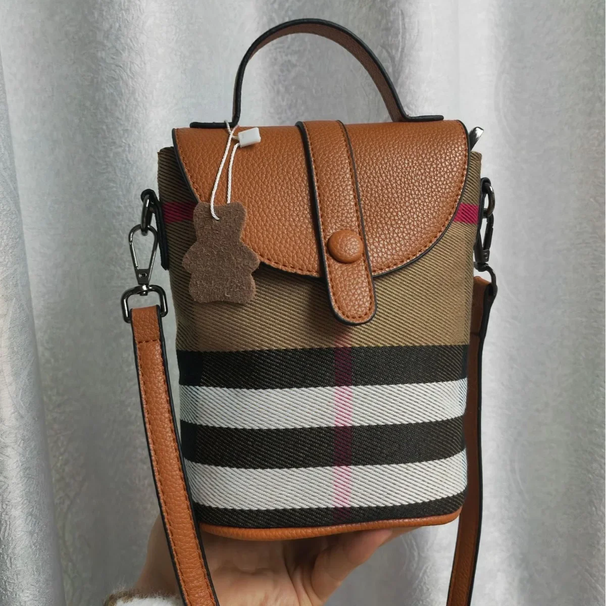 mobile-bag-single-shoulder-crossbody-bag-women's-bag-flip-canvas-plaid-bag-2025-new-fashionable-and-versatile-small-bag