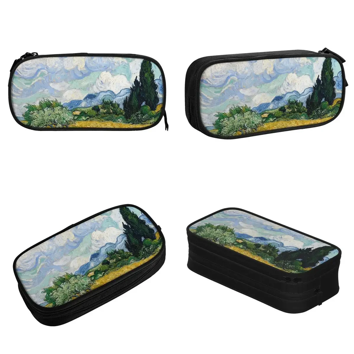 Wheat Fields With Cyprusses Van Gogh Pencil Case Fun Art Pen Bag Student Big Capacity School Supplies Gifts Pencil Pouch