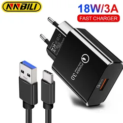 NNBILI 18W 3A Fast Charging Type C USB Charger Cable For Samsung S21 S20 Ultra A50 A70 A51 A71 Note 20 Plus Xiaomi Huawei Redmi