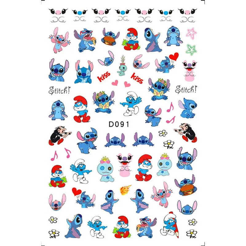 5 Blatt/Set Kinder Cartoon Aufkleber für Nageldekoration Mickey Duck Tang Stitch Anime Film Mini Aufkleber