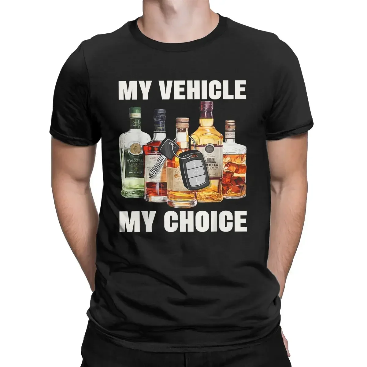 Men's My Vehicle My Choice Alcohol T Shirts Funny Wine Beer Lover Drunk Driving Cotton Vintage Short Sleeve Crewneck Tee T-Shirt