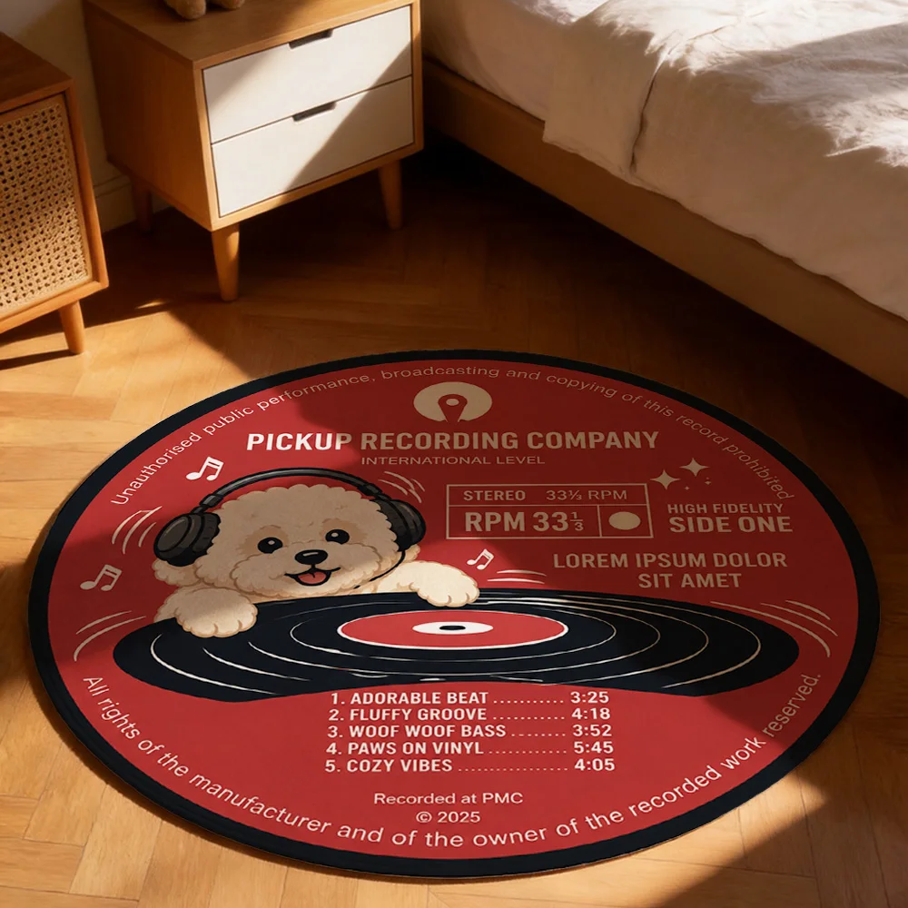 Cute Dog Record Album Mat for Living Room Playroom Area Rug Novelty Gift for Pet Lovers