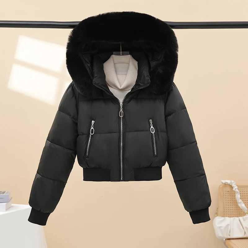 

Women's Loose Fit Thiened Fce Lined Cotton Winter Coat with Large Fur Collar Removable Hat Zipper Clo