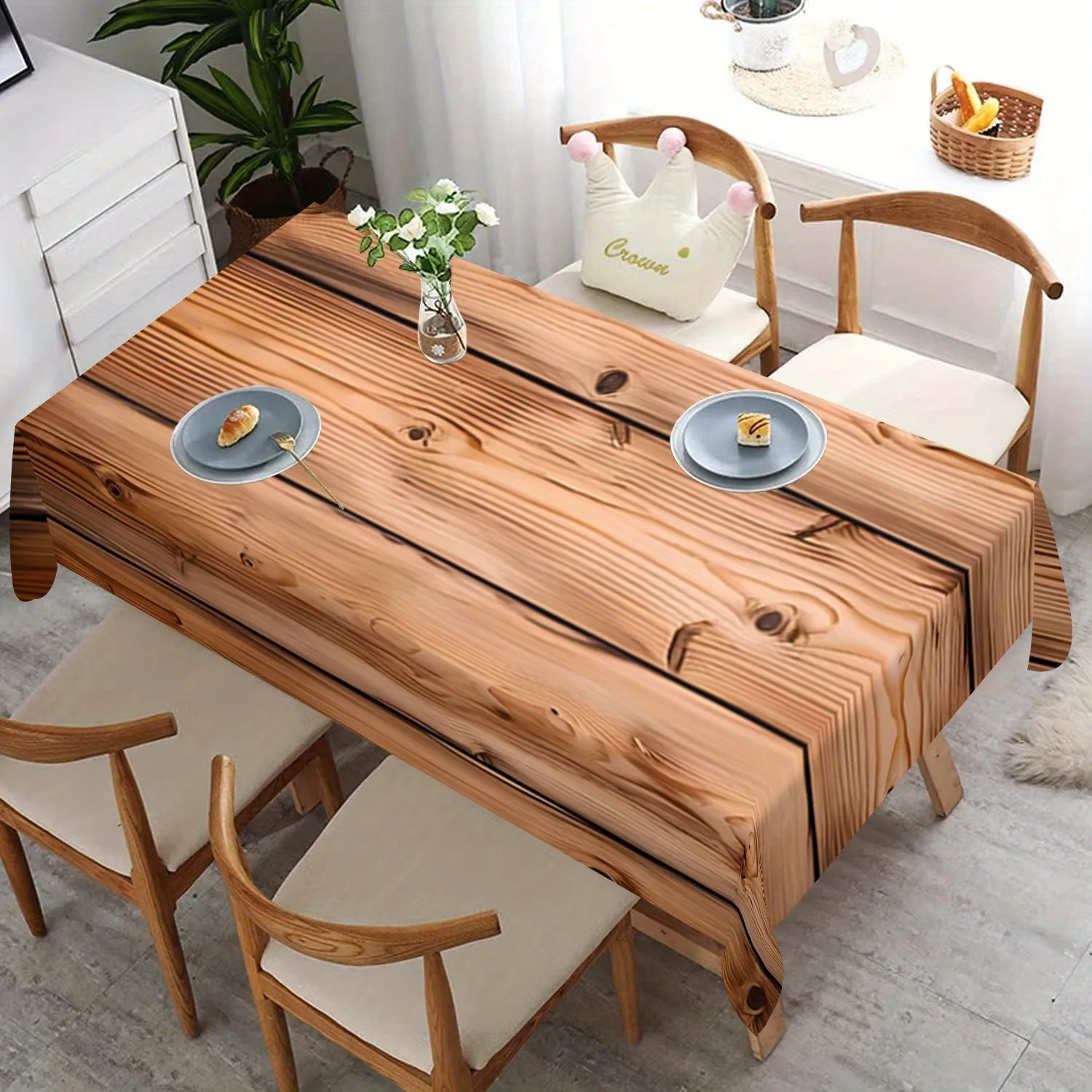 1pc Wood Grain Printed Tablecloth - Rectangular Kitchen Table Cover - Detailed Wood Texture Designzyc