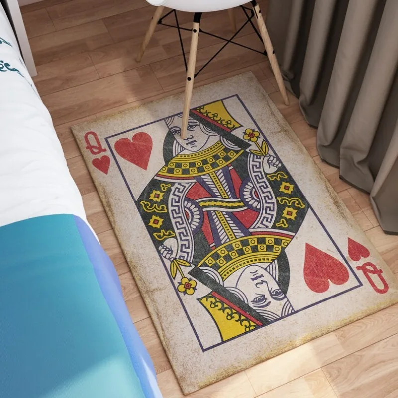 

Queen of Hearts Card Rug - Regal Portrait with Crown & Suit Symbol Non-Slip Large Area Mat for Game Room Decor Fashion Beautiful