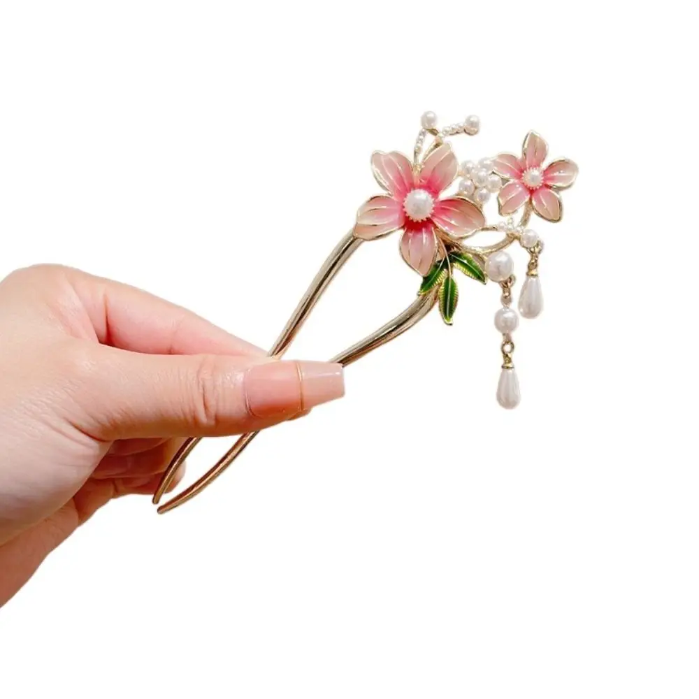 

Headpieces Floral Flowers Hair Stick Butterfly Tassel U Shaped Hair Stick Pearl Chinese Style Hanfu Hair Stick Wedding