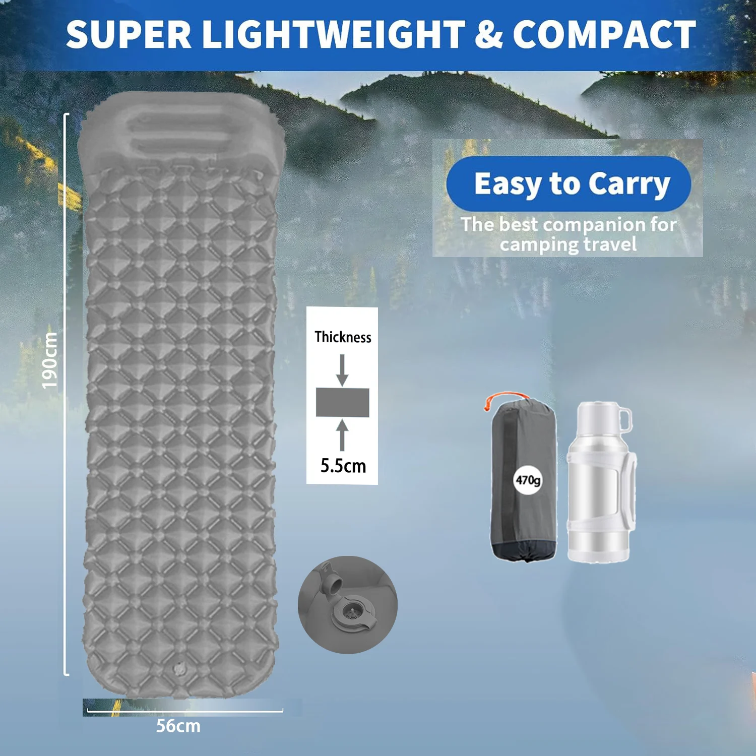 Air Inflatable Waterproof TPU Material Gray Inflatable Camping Mat Lightweight Outdoor Sleeping Mat Fast Delivery