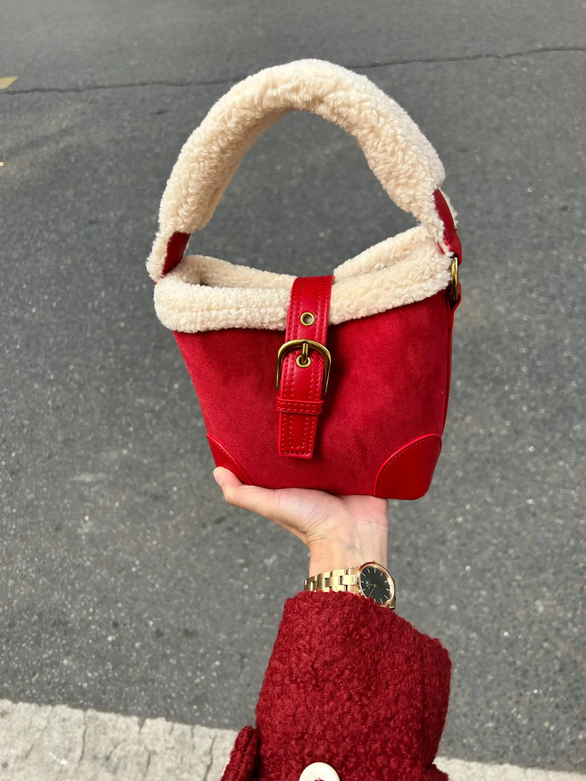 

Плюшевая сумка Рождественская матовая сумка через плечо из овечьей шерсти