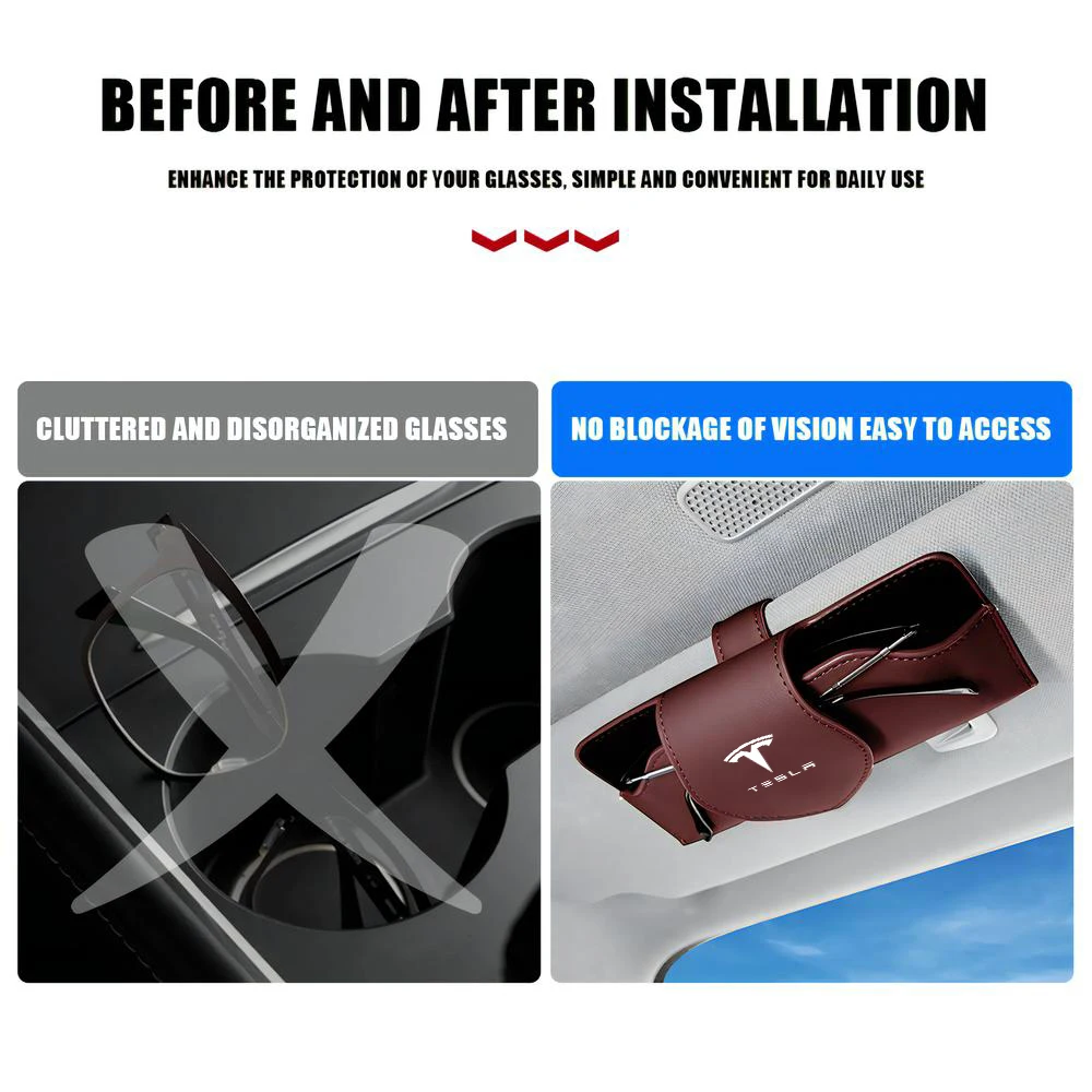 Car Sun Visor Glasses Box Holder Sunglasses Storage Clip Accessories For Tesla Model 3 Y S X 2017-2023 Roadster SpaceX Coil Mod