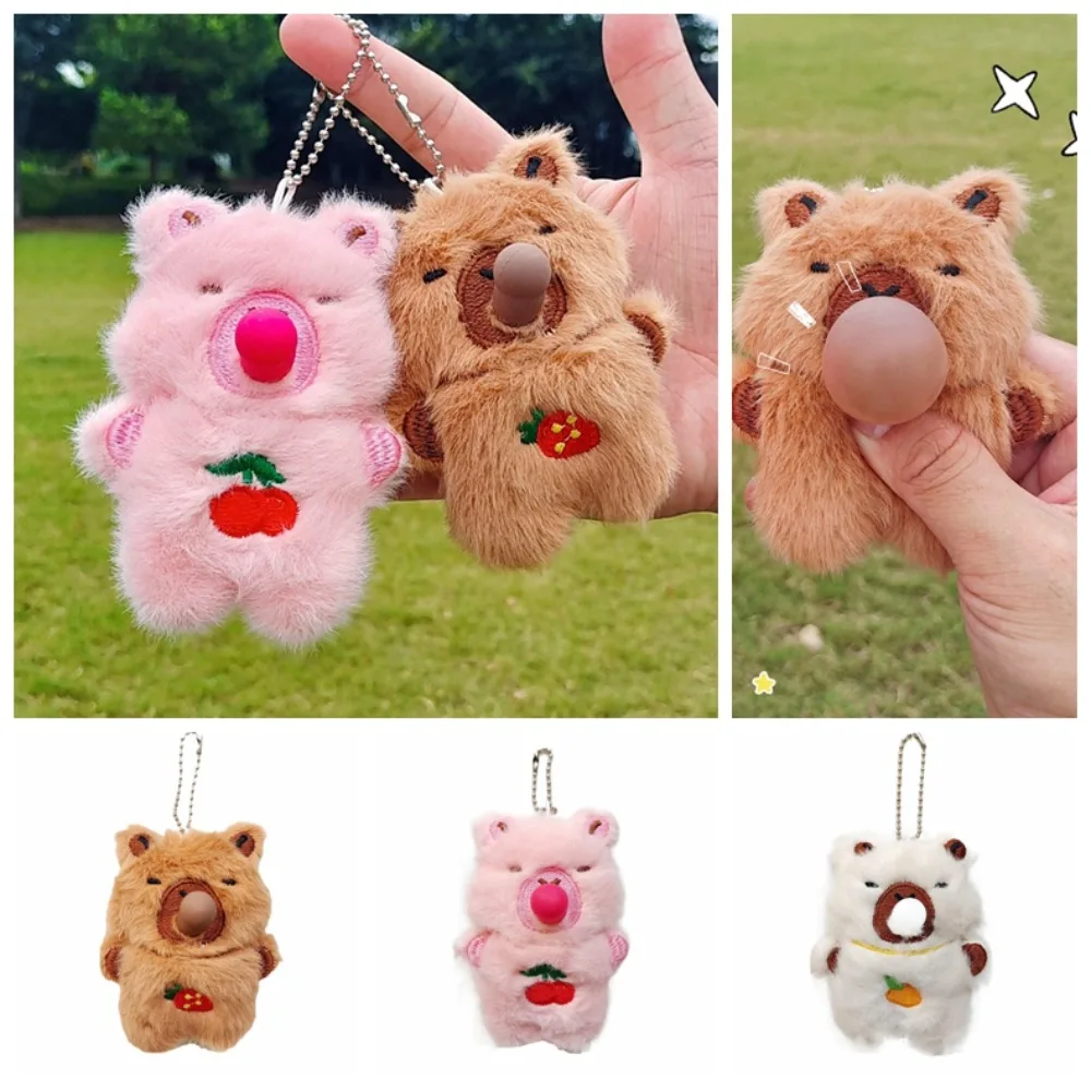 Bag Decoration Spit Bubble Capybara Pendant Fluffy Kawaii Capybara Plush Keychain Cartoon Cute Capybara Doll Keyring Decoration