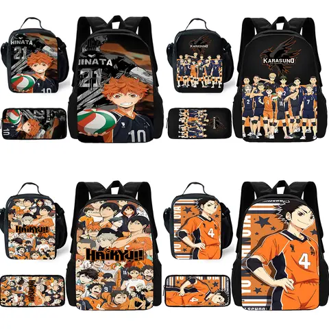 귀여운 배구 애니메이션 Haikyuu 어린이 학교 배낭 세트, 점심 가방, 연필 가방, 소년 소녀용 학교 가방, 최고의 선물 Best5