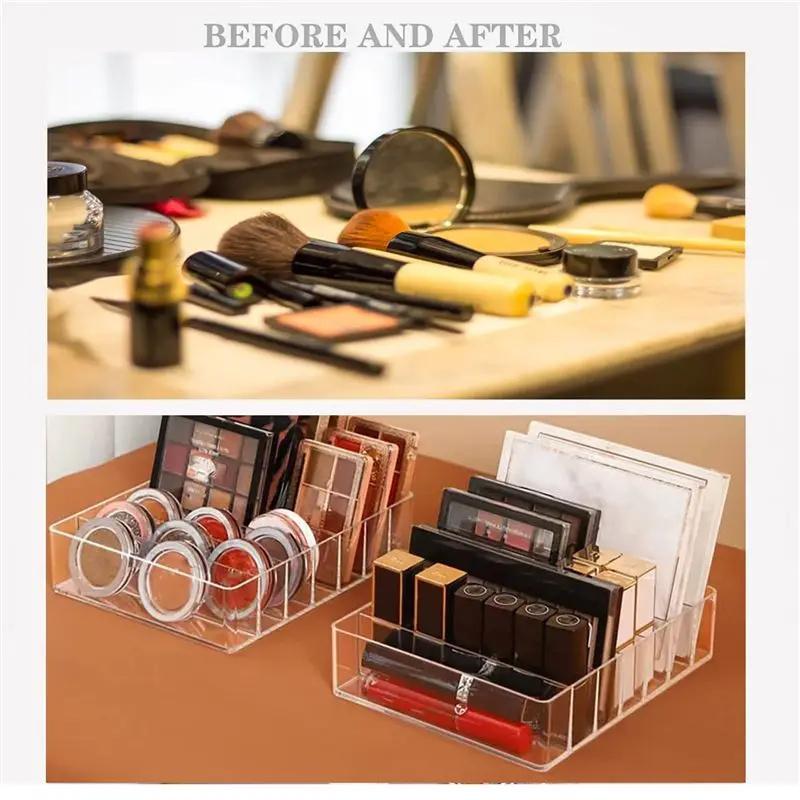 A96K-Eyeshadow Palette Organizer- 7 Section Divided Makeup Acrylic Palette Organizer Holder For Vanity Cosmetics Makeup
