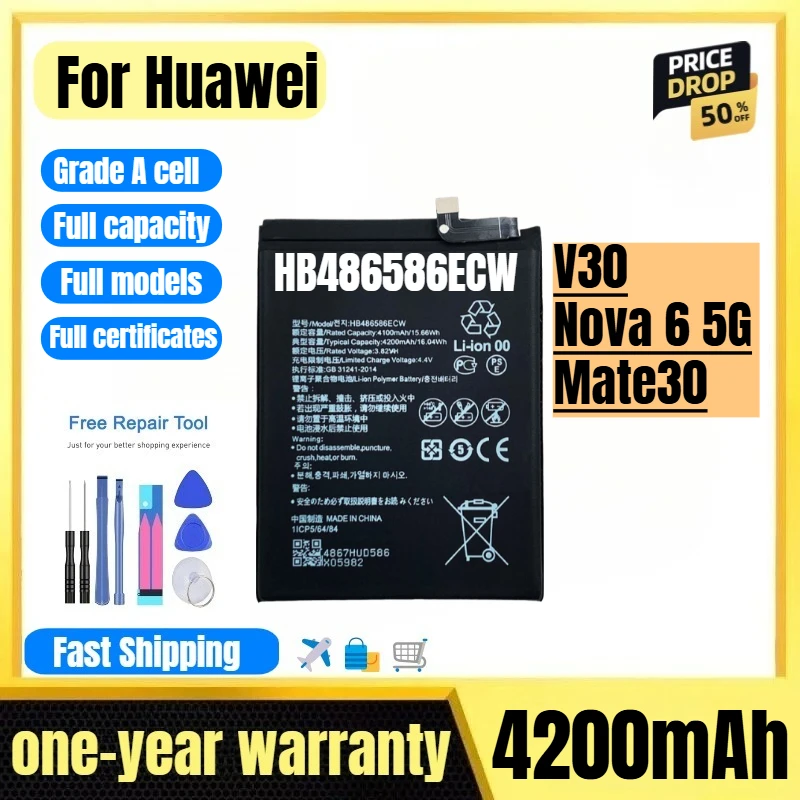 

HB486586ECW for Huawei V30/Nova 6 5G/Mate30 Phone Battery High Quality High Capacity Replacement Bateria Grade A Cell with Tools