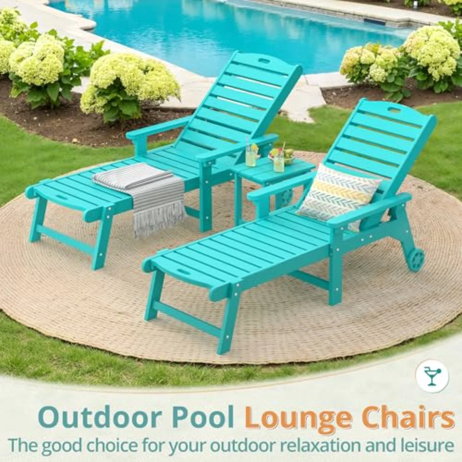 Lounge Chair Outdoor, HDPS Chaise Lounge Outdoor with Wheels, 5 Positions Adjustable Pool Lounger Chairs for Outside
