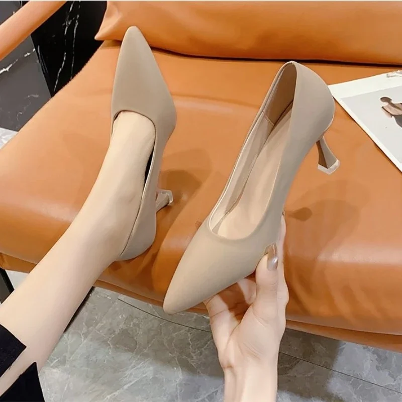 Women New Mid Heeled Sandals Black 6-8-10cm Pointed Thin Heeled Baotou Banquet High Heeled Shoes Womens Shoes Tacones Mujer