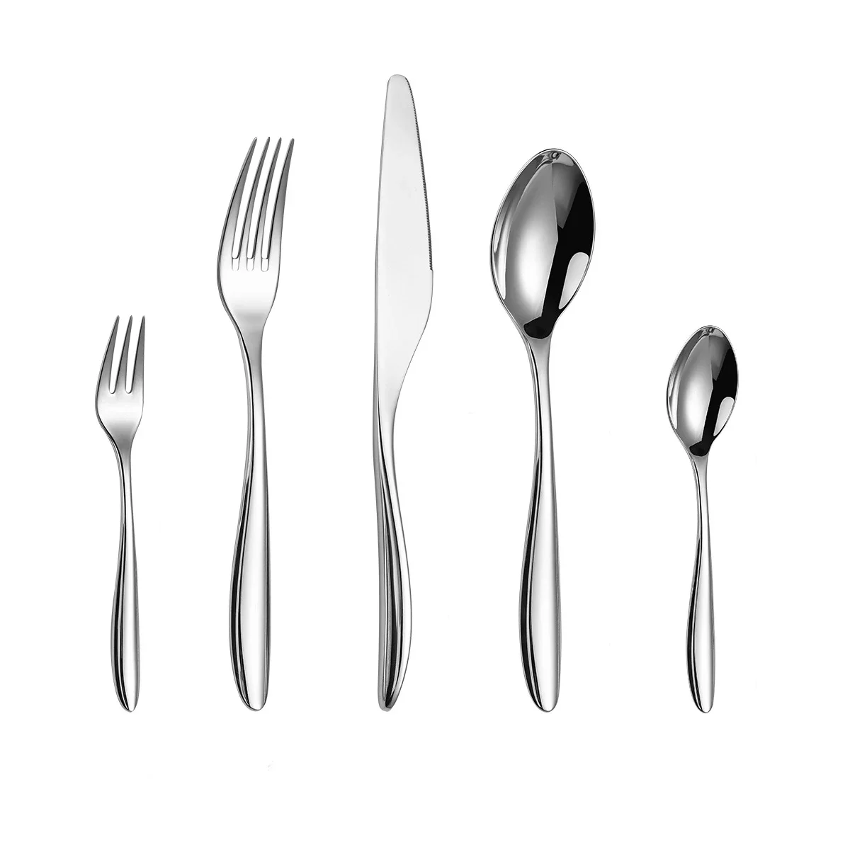 5Pcs Silver Stainless Steel Flatware Set, Heavy Duty Mirror Polished Cutlery, Luxury Knife Fork Spoon for Wedding Party