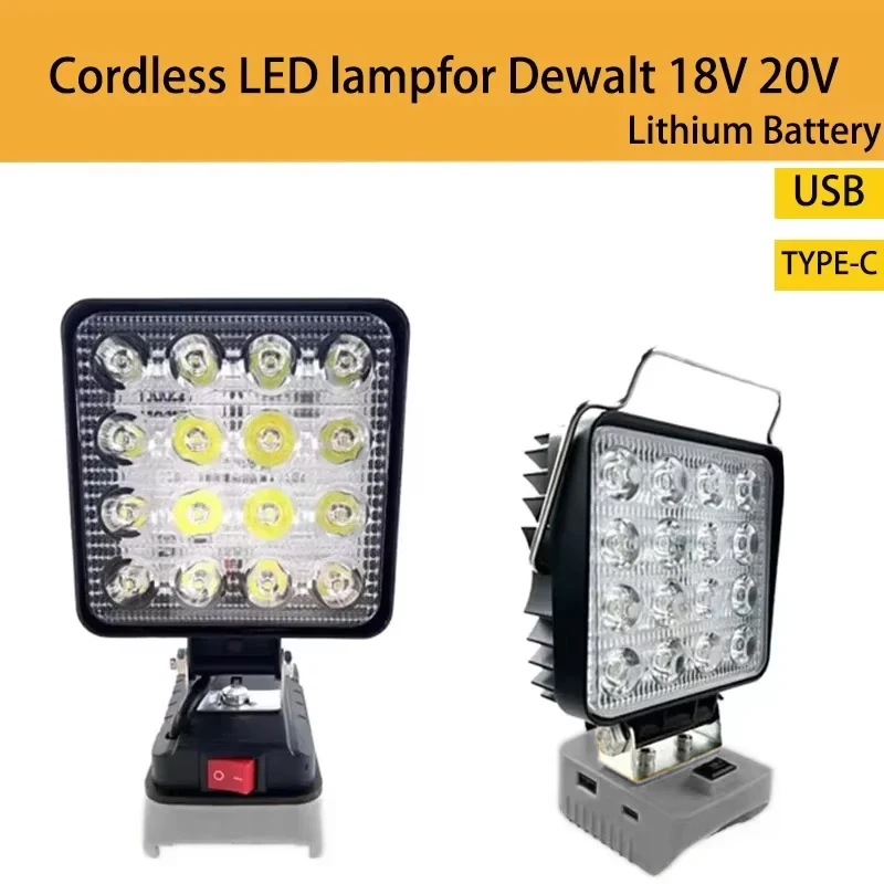 

Беспроводные светодиодные рабочие фонари для Dewalt 18 В 20 В, литиевая батарея, наружное освещение, рабочая лампа, аварийный прожектор для кемпинга, фонарик