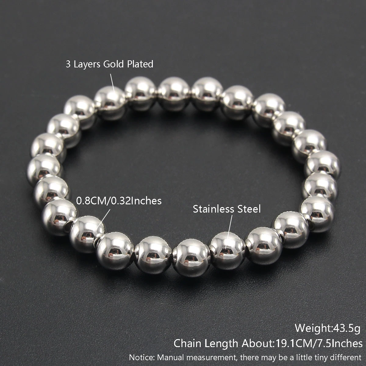 MHS.SUN Trend Stretch Edelstahl Armbänder Gold Silber Farbe 2MM 5MM 8MM Gestapelt Ball Perlen Armband für Frauen Männer Schmuck