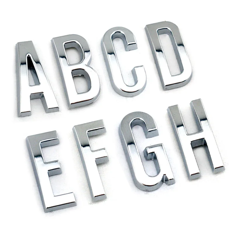 DIY 20mm high small 3d chrome slim letters numbers self-adhesive Alphabet car accessories interior decoraton stickers for car