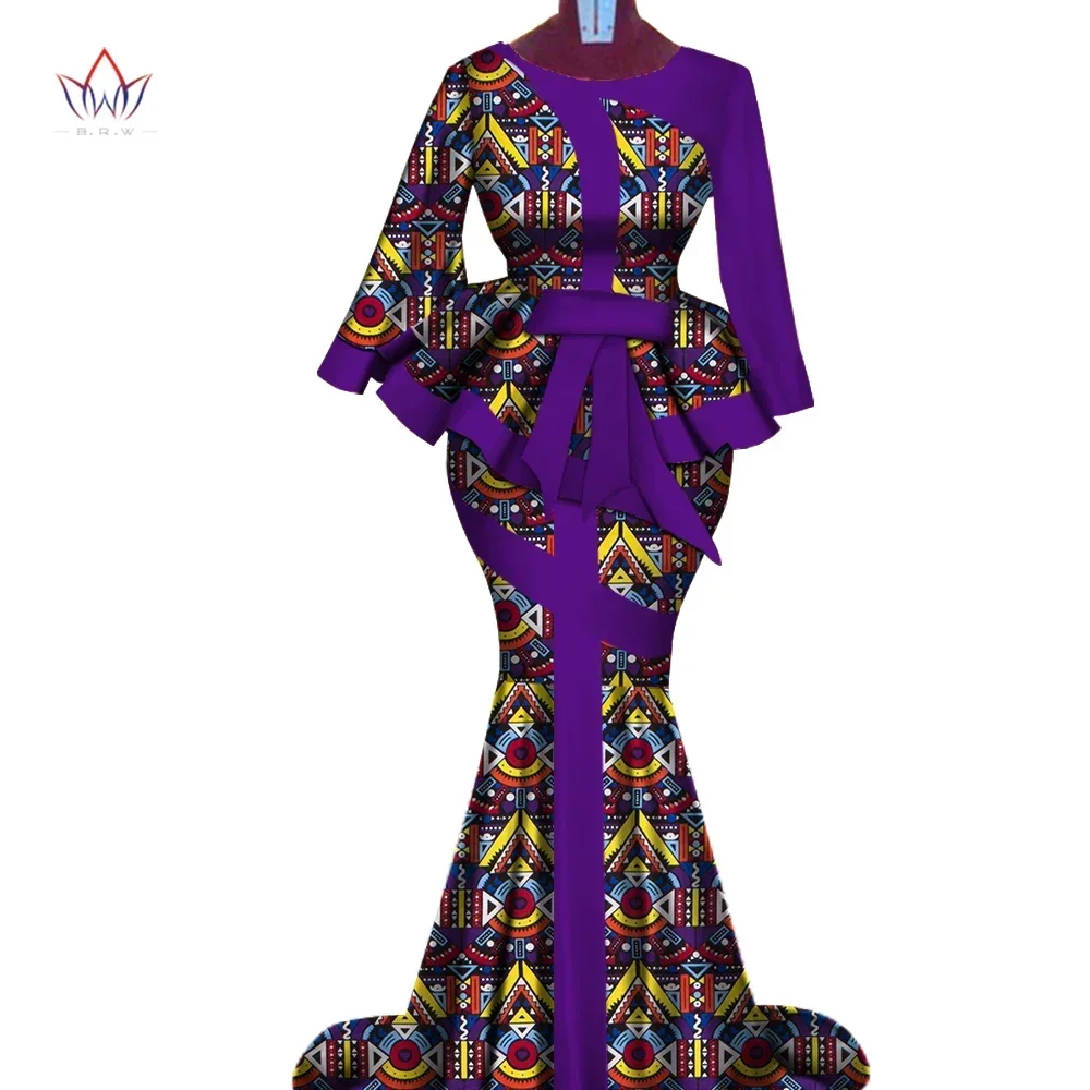 

Women African Wax Print Two Piece Outfits Set 2023 Bazin Riche Elegant African Traditional Clothing Dashiki Top and Skirt WY3792