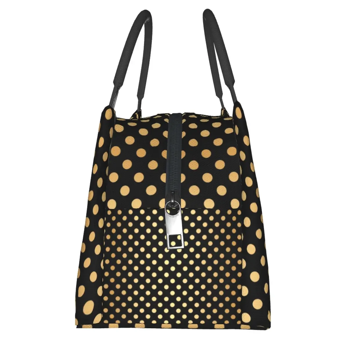 Vintage Polka Dots Lunch Bag Black And Gold Office Lunch Box Child Aesthetic Designer Thermal Tote Handbags Oxford Cooler Bag