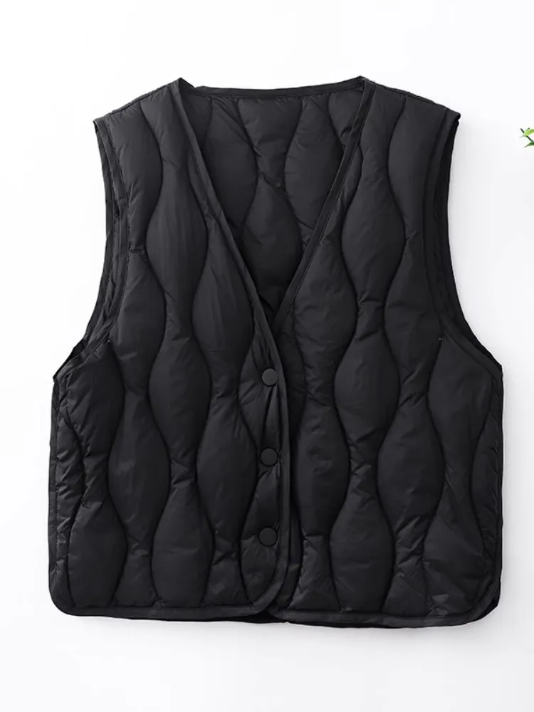 Ultralight Duck Down Cotton Vest Jackets for Women 2024 New Autumn Winter Casual Loose V-Neck Warm Lining Coat Female Waistcoat