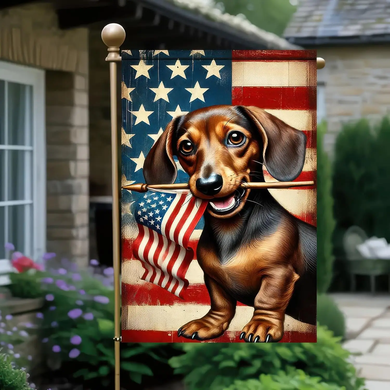 Patriotic American Flag Dachshund Dog 4th Of July Garden Flag 12x18 Inch Double Sided Vertical Decoration Yard Small Flag Fo KKW