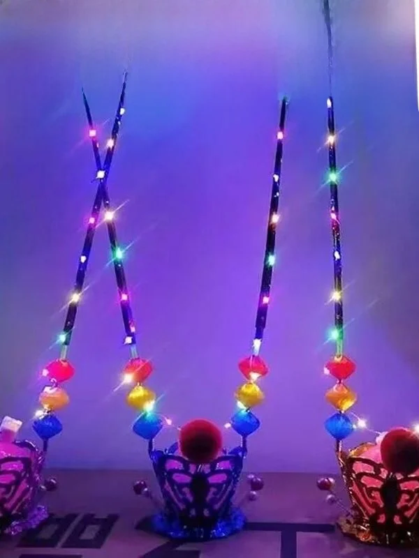 

Festive Monkey King Headwear Glowing Purple Gold Crown Lighting up Hair Accessories Funny Facial Hair Ornament Plastic Material