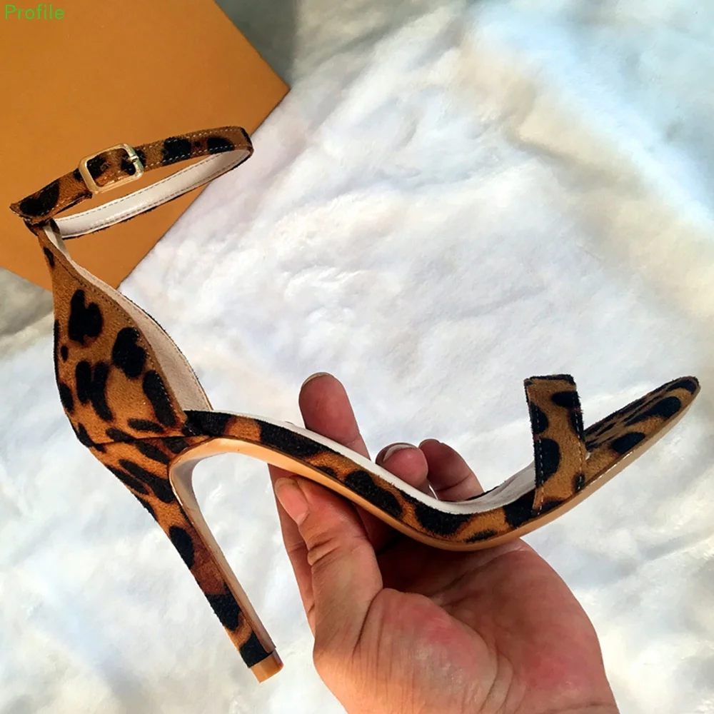 

Sexy Leopard Print High Heel Sandals Women's Stiletto Heel Summer New Arrival Sandals Sheepskin All-match Open-toe Roman Shoes