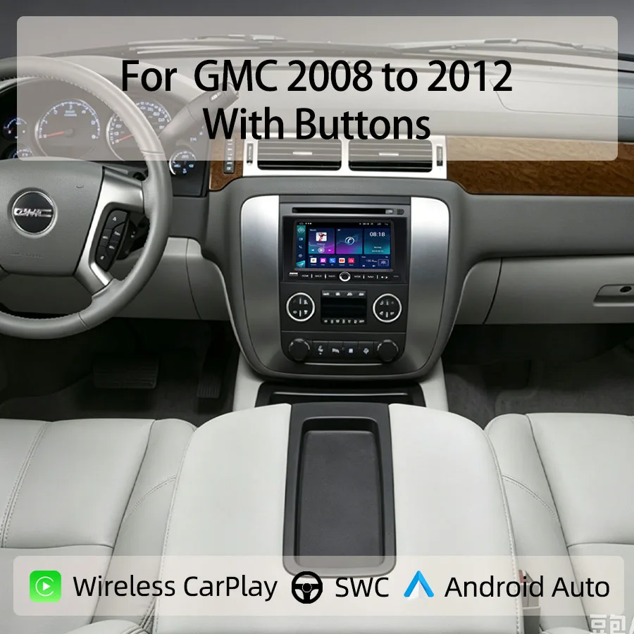 7“Android Car Radio For GMC 2008 to 2012  With Buttons Wireless CarPlay Android Auto GPS Nav Bluetooth Steering Control