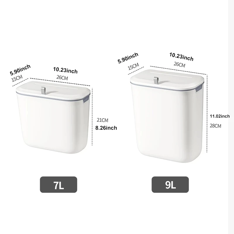 Bathroom Trash Can Wall Mounted Hanging Trash Bin With Lid Waterproof Narrow Seam Rubbish Bin Toilet Waste Garbage Bin 7/9L