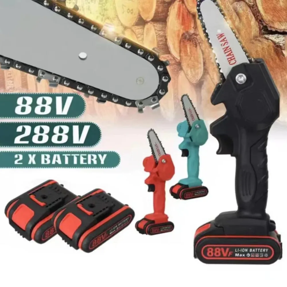 88VF 1080W 4Inch Mini Electric Chain Saw with Upgraded Battery Rechargeable Woodworking Pruning One-handed Saw Garden Power Tool