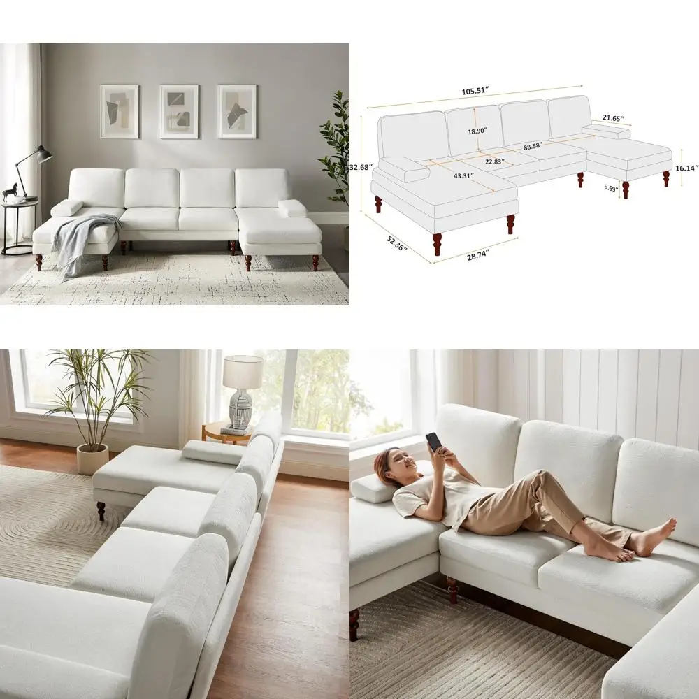 

VANOMi U Shaped Sofa Living Room Sectional Couch, Minimalist Modern Large Lounge Sofa Set for Apartment, Easy Assembly 105 Comfy