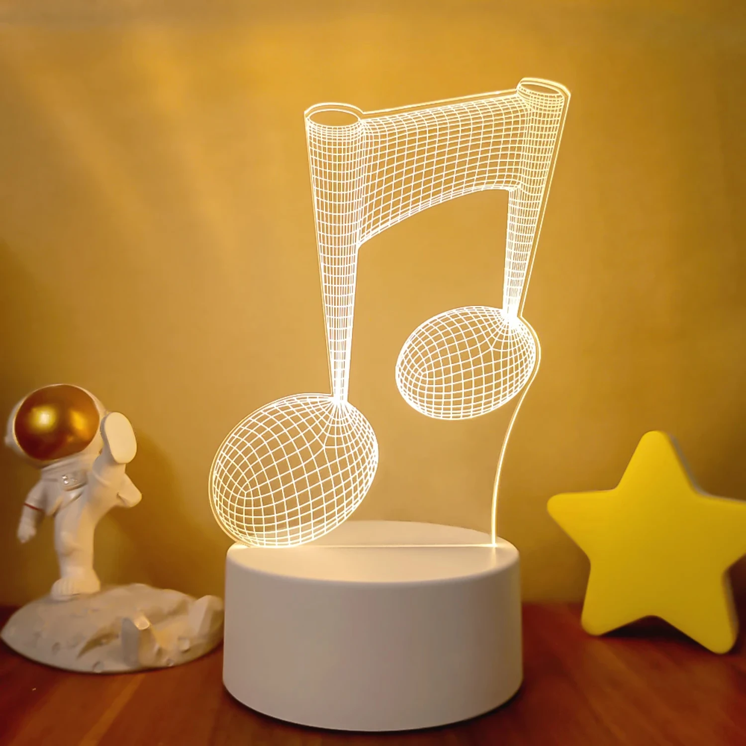 Quente mágico 3d ilusão nota musical bebê luz noturna lâmpada usb-decoração de lembrança decorativa com luz branca quente