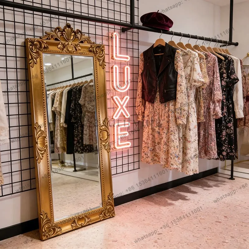 yj9 French retro full-length mirror cloakroom clothing store home floor-to-ceiling mirror luxury