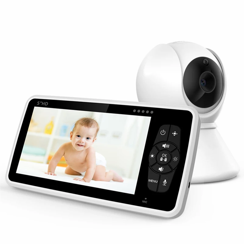 

5Inch IPS Screen 720P 4X Zoom 360Degree Wireless PTZ Baby Monitor Temperature Display Lullaby Nanny Cam Feeding Remind Camera
