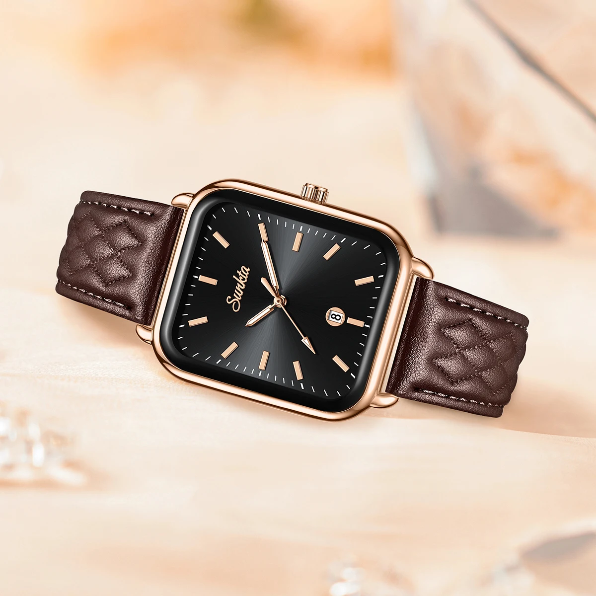 New Fashion Sunkta Elegant Luxury Women's Wristwatch Retro Auto Date Leather Strap Clock Casual Sport Waterproof Woman Watch+Box