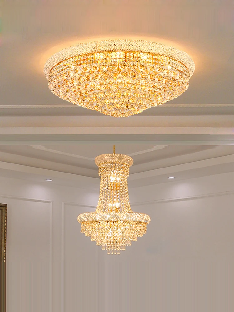 

2024 New Trend K9 Crystal Gold Silver Lustre Lamparas De Techo Dimmable LED Ceiling Lights.Ceiling Lamp For Foyer Dinning Room