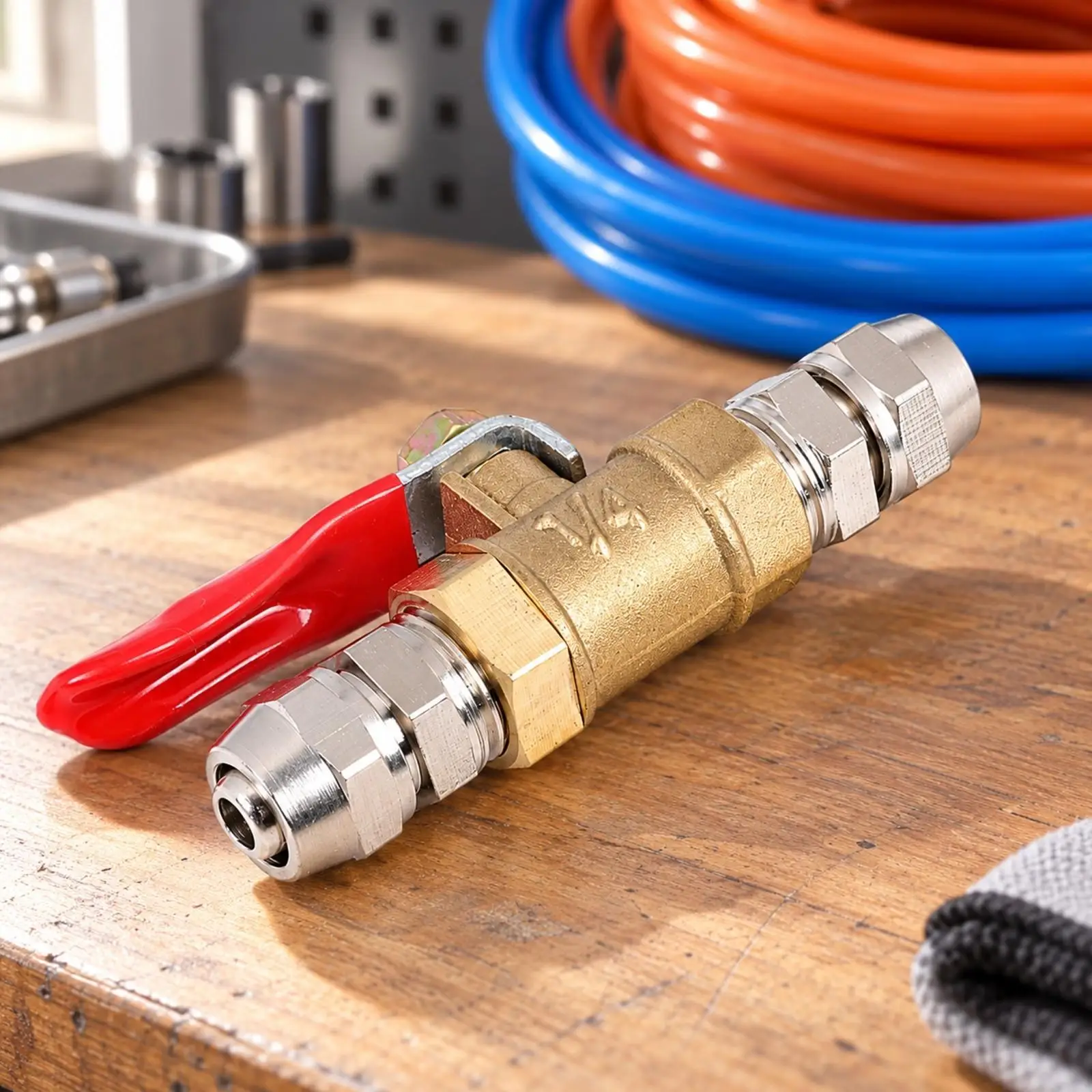 Heavy Duty Pneumatic Shutoff Valve with Red Lever Handle for Air Compressor Lines and Workshop Air Tools