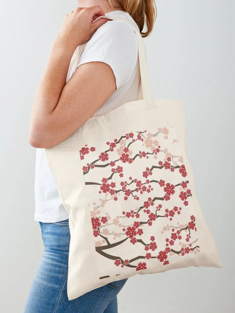 

Red Oriental Cherry Blossoms On Ivory Zen Japanese Sakura Flowers  fatfatin Tote Bag eco pack shopper bags Shopper
