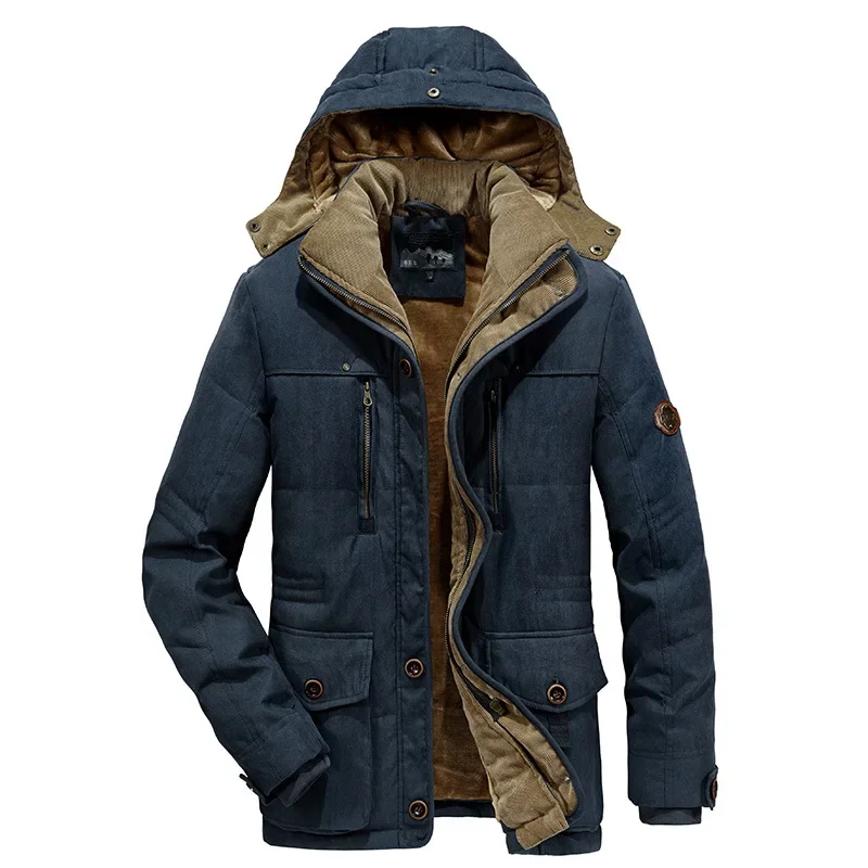 Winter European and American Style Oversized Men's Multi Pocket Thickened Hooded Cotton Jacket