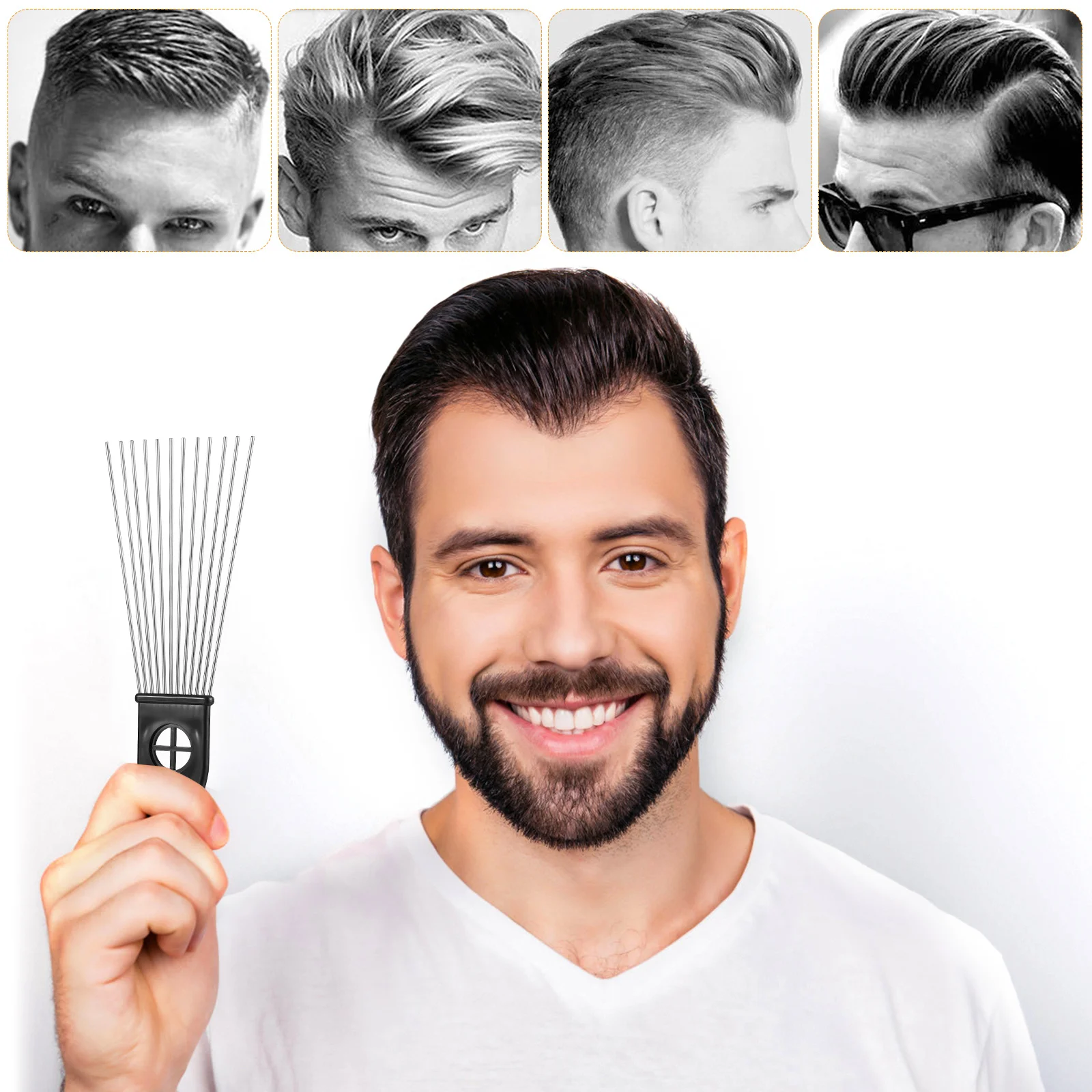 

2Pcs Stainless Steel Pick Comb Fist Handle Durable Detangle Thick Hair Afro Curl Beard Lift Styling Barber