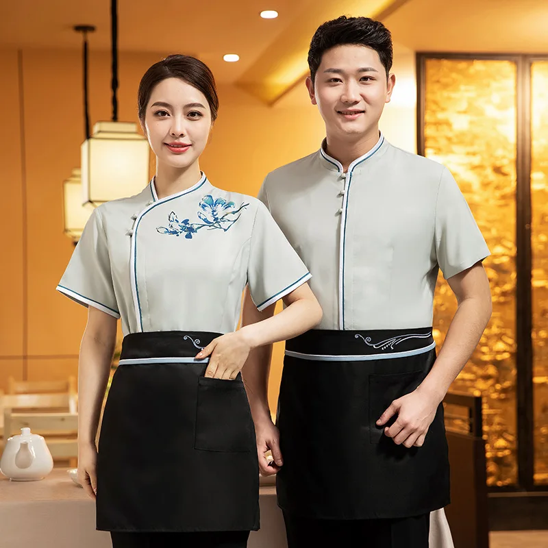 

Hotel Catering Waiter Workwear Summer Short Sleeve Women's Chinese Style Restaurant Ding Room Tea House Hot Pot Restaurant Summe